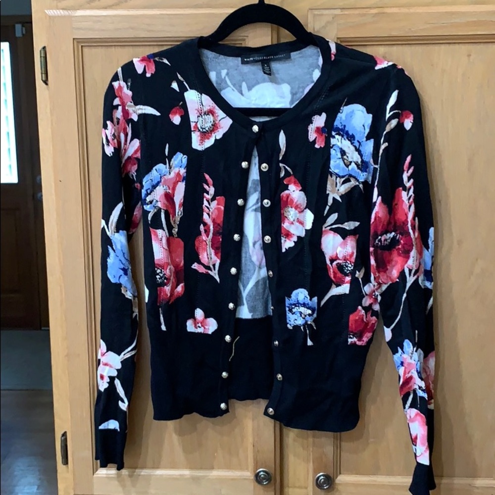 WHBM Black floral print cardigan size Small